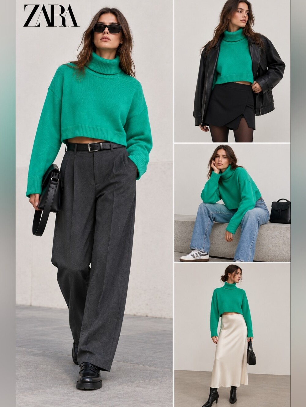 NWOT Zara Cropped Turtleneck Sweater-Green